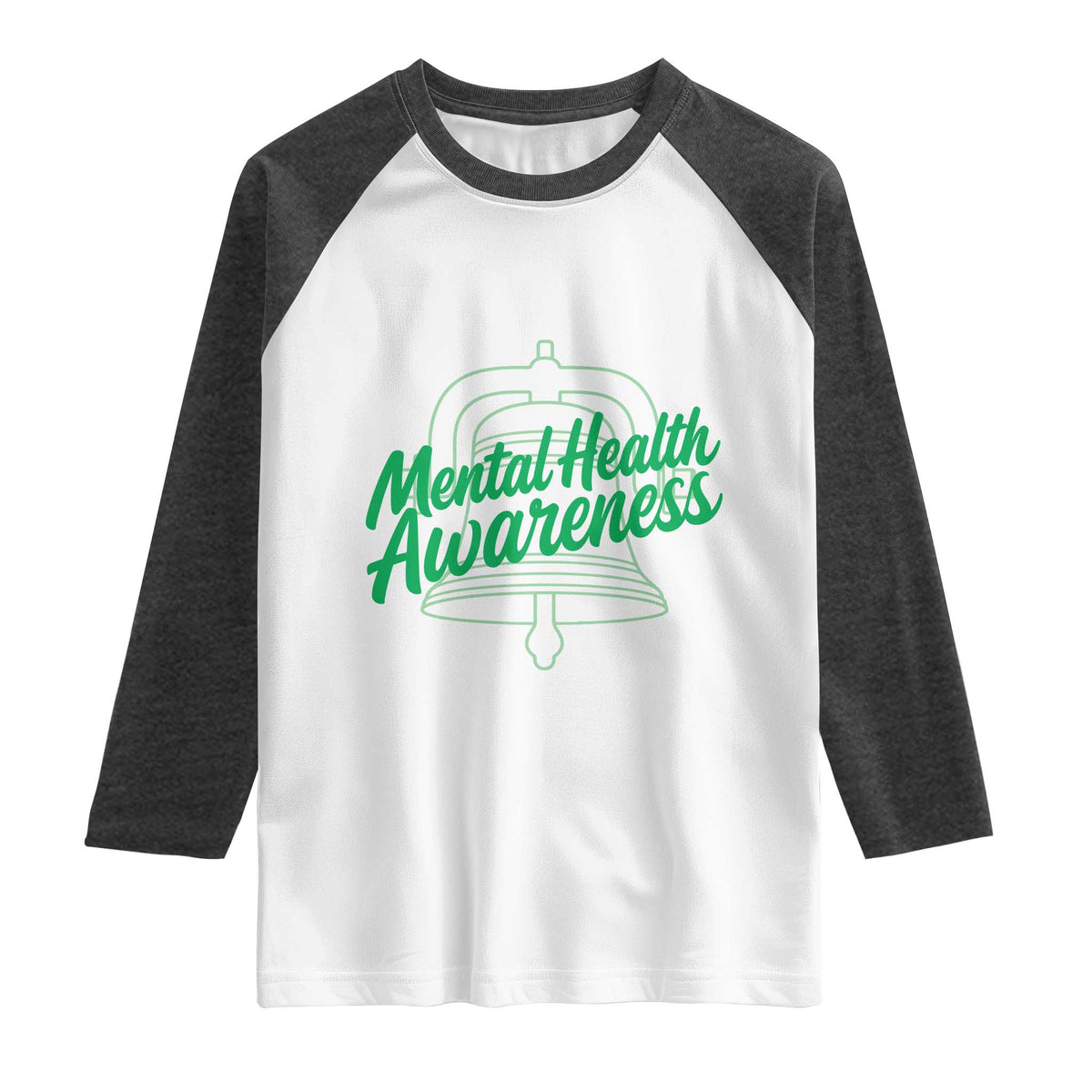 Mental Health Matters Awareness Raglan Shirt Support Squad Green Ribbon TS14 White Heather Charcoal Print Your Wear