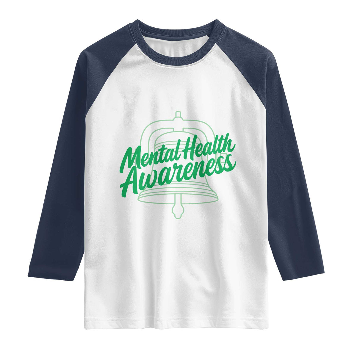 Mental Health Matters Awareness Raglan Shirt Support Squad Green Ribbon TS14 White Navy Print Your Wear