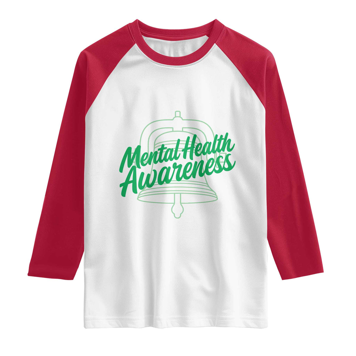 Mental Health Matters Awareness Raglan Shirt Support Squad Green Ribbon TS14 White Red Print Your Wear