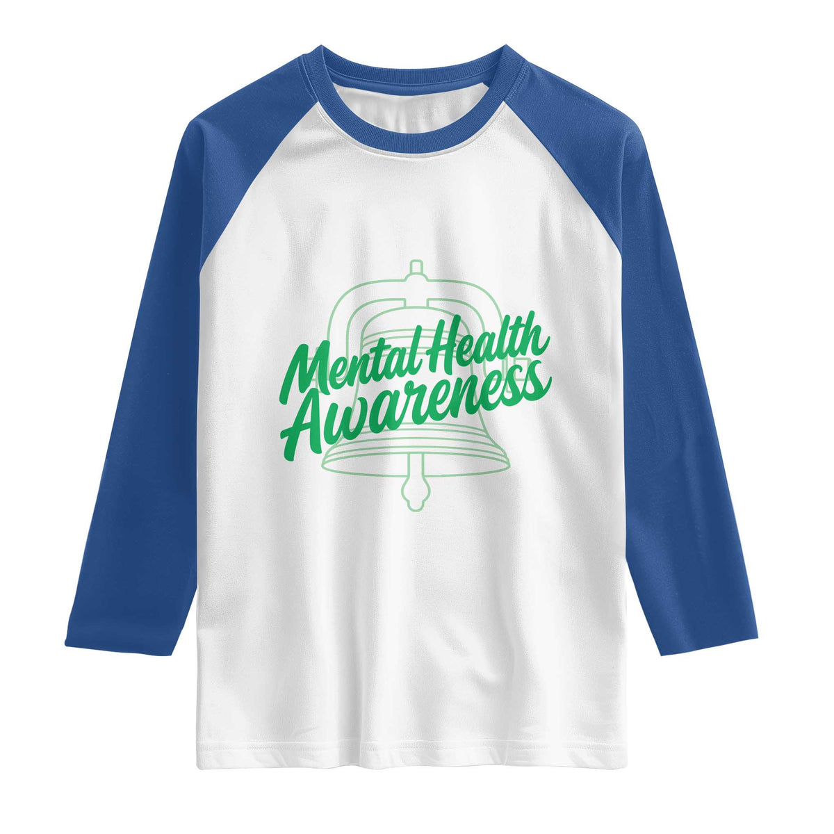 Mental Health Matters Awareness Raglan Shirt Support Squad Green Ribbon TS14 White Royal Print Your Wear