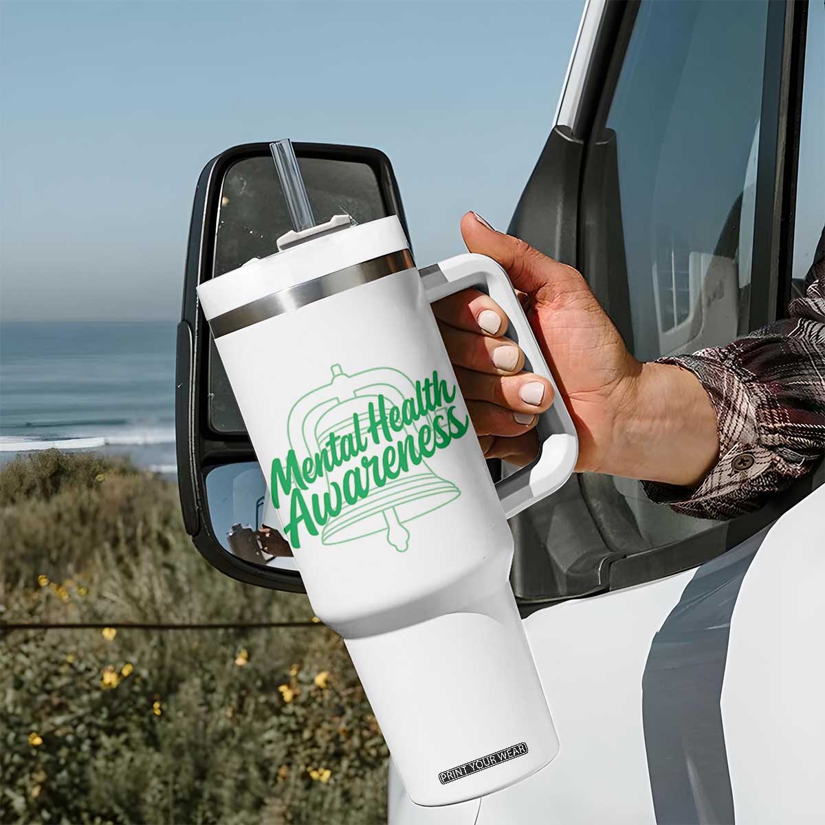 Mental Health Matters Awareness Tumbler With Handle Support Squad Green Ribbon TS14 Print Your Wear
