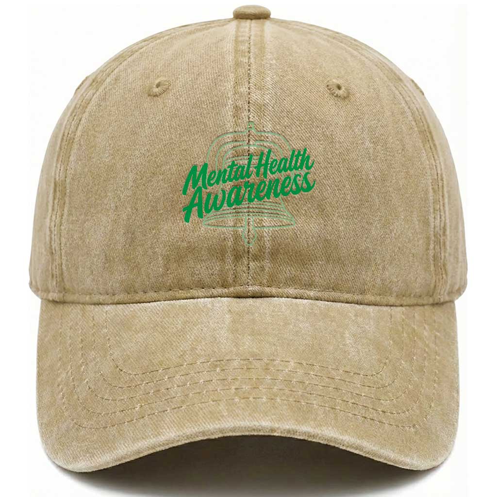 Mental Health Matters Awareness Washed Cotton Baseball Cap Support Squad Green Ribbon TS14 Print Your Wear