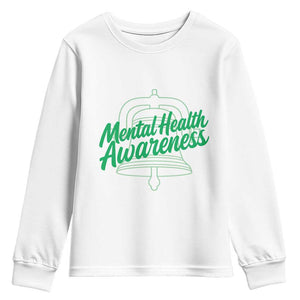 Mental Health Matters Awareness Youth Sweatshirt Support Squad Green Ribbon TS14 White Print Your Wear
