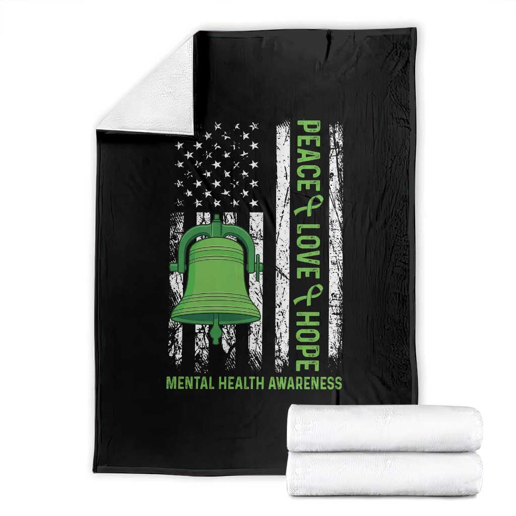 Mental Health Awarenes Throw Blanket Peace Love Hope Green Ribbon TS14 Black Print Your Wear