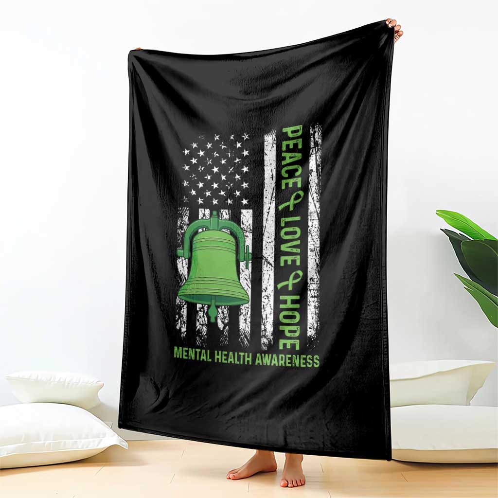 Mental Health Awarenes Throw Blanket Peace Love Hope Green Ribbon TS14 Print Your Wear