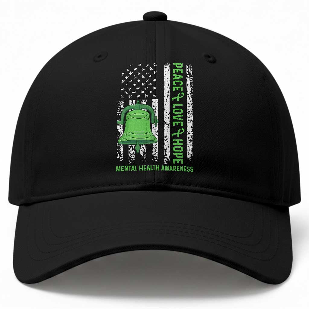 Mental Health Awarenes Baseball Cap Peace Love Hope Green Ribbon TS14 Print Your Wear