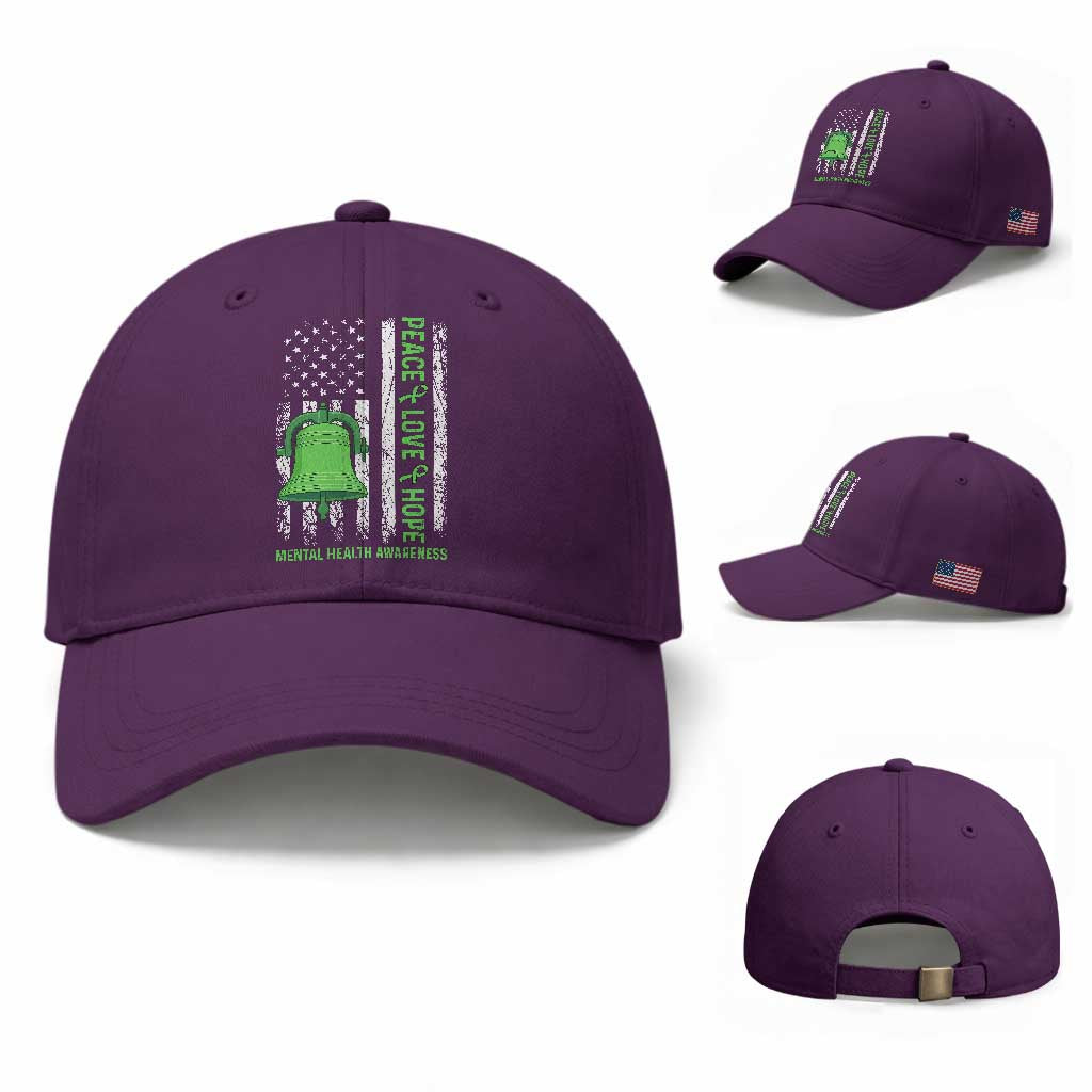 Mental Health Awarenes Baseball Cap Peace Love Hope Green Ribbon TS14 Baseball Cap Universal Fit Purple Print Your Wear