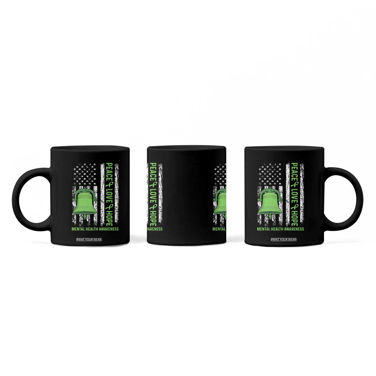 Mental Health Awarenes Coffee Mug Peace Love Hope Green Ribbon TS14 Print Your Wear