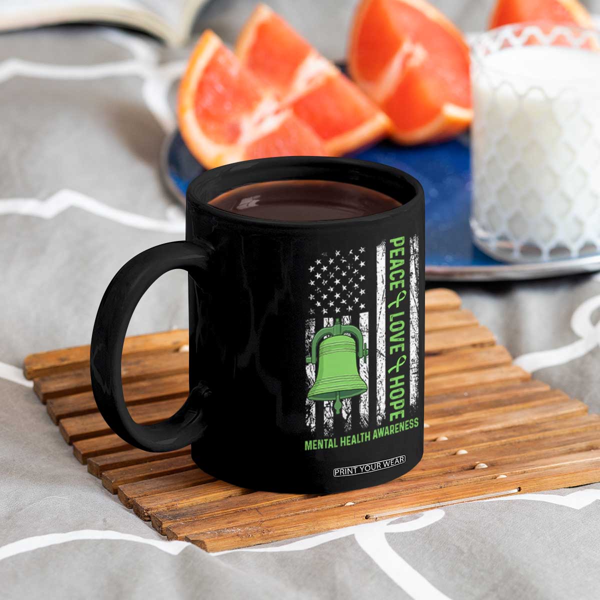 Mental Health Awarenes Coffee Mug Peace Love Hope Green Ribbon TS14 Print Your Wear