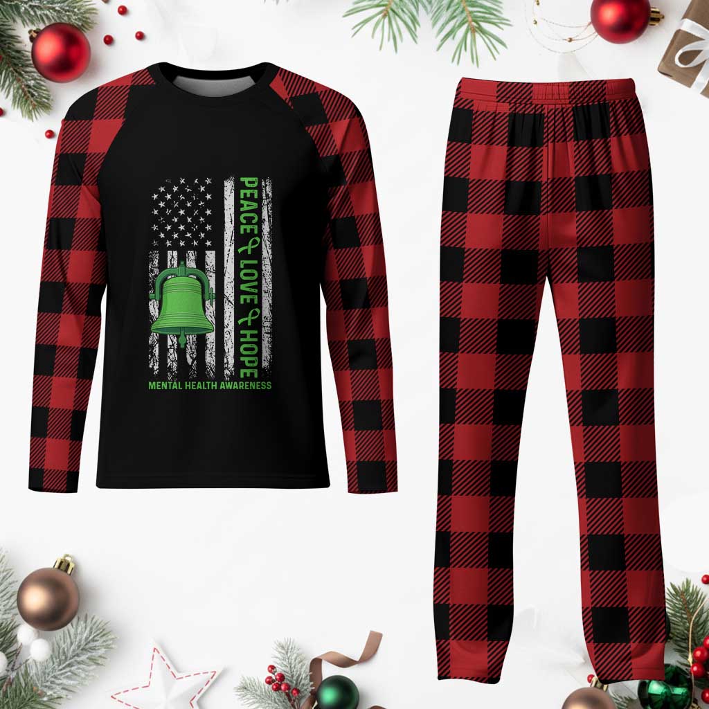 Mental Health Awarenes Plaid Pajama Set Peace Love Hope Green Ribbon TS14 Buffalo Plaid Print Your Wear