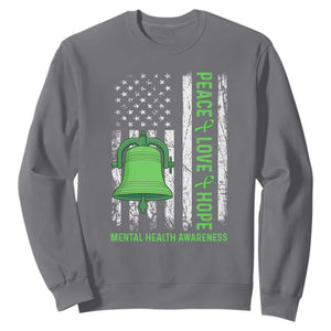 Mental Health Awarenes Sweatshirt Peace Love Hope Green Ribbon TS14 Charcoal Print Your Wear