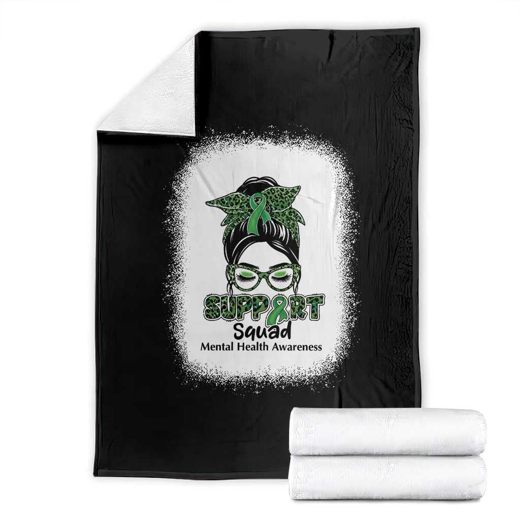 Mental Health Awarenes Throw Blanket Messy Bun Green Ribbon Support TS14 Black Print Your Wear
