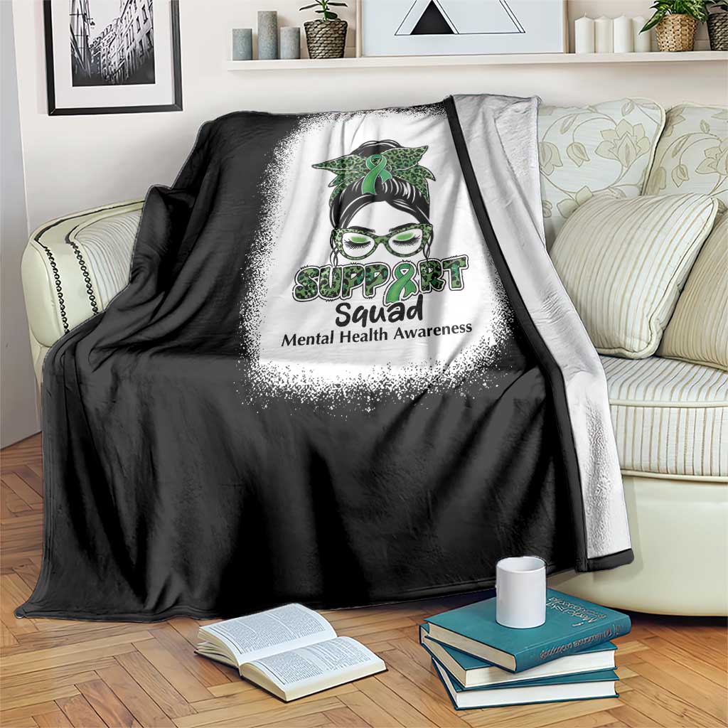 Mental Health Awarenes Throw Blanket Messy Bun Green Ribbon Support TS14 Print Your Wear