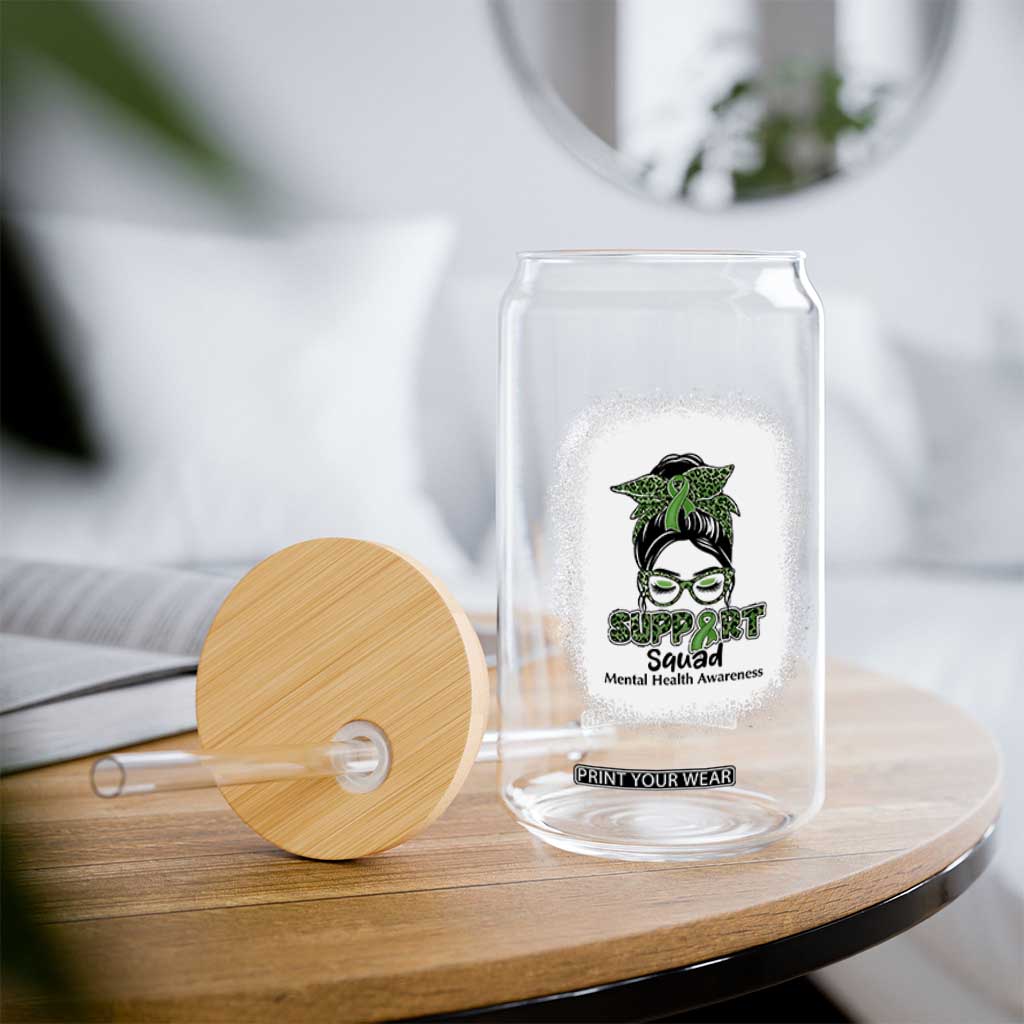 Mental Health Awarenes Glass Can Messy Bun Green Ribbon Support TS14 Print Your Wear