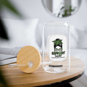 Mental Health Awarenes Glass Can Messy Bun Green Ribbon Support TS14 Print Your Wear