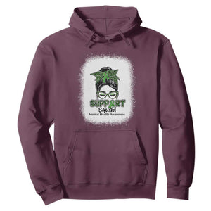 Mental Health Awarenes Hoodie Messy Bun Green Ribbon Support TS14 Maroon Print Your Wear