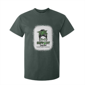 Mental Health Awarenes T Shirt For Kid Messy Bun Green Ribbon Support TS14 Dark Forest Green Print Your Wear