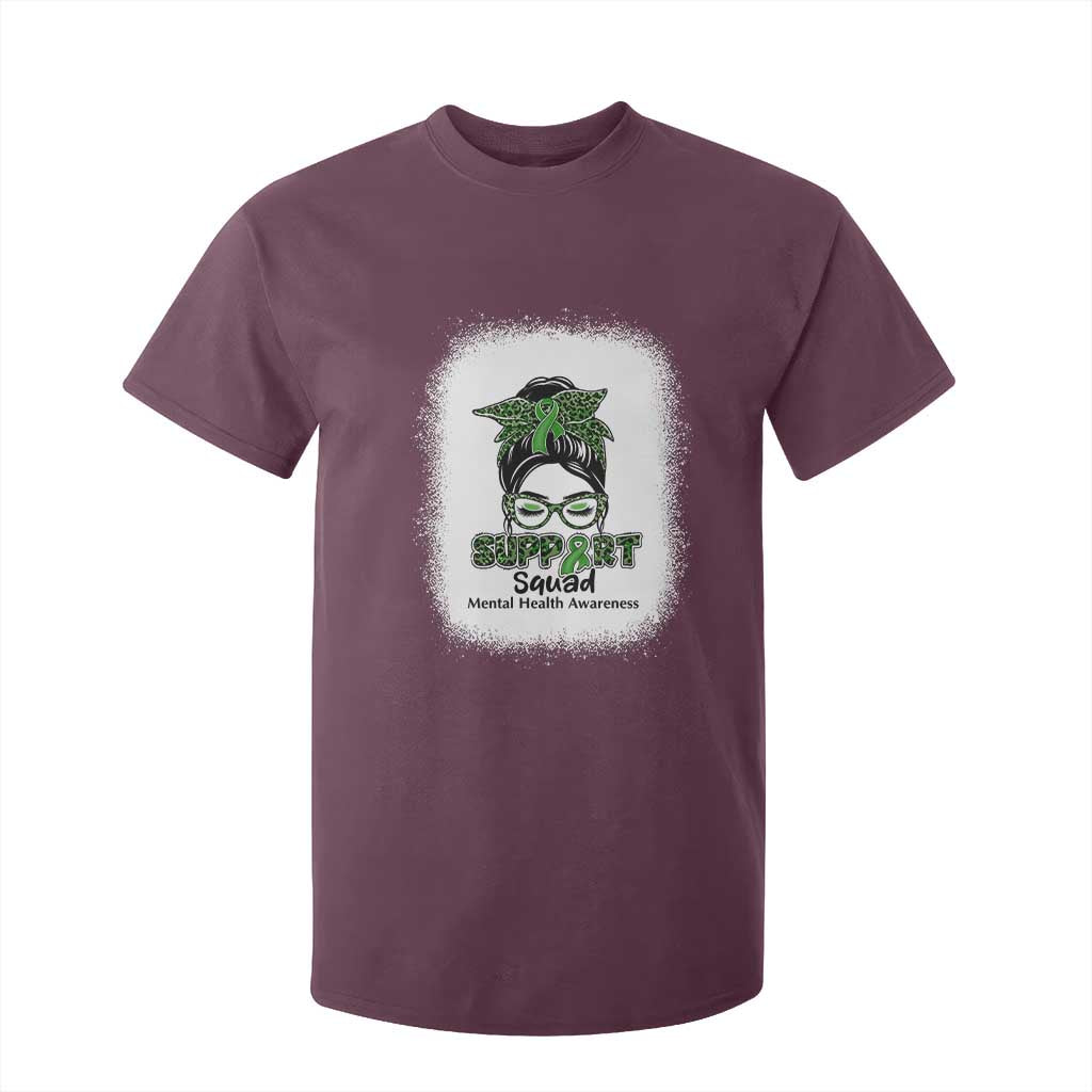 Mental Health Awarenes T Shirt For Kid Messy Bun Green Ribbon Support TS14 Maroon Print Your Wear