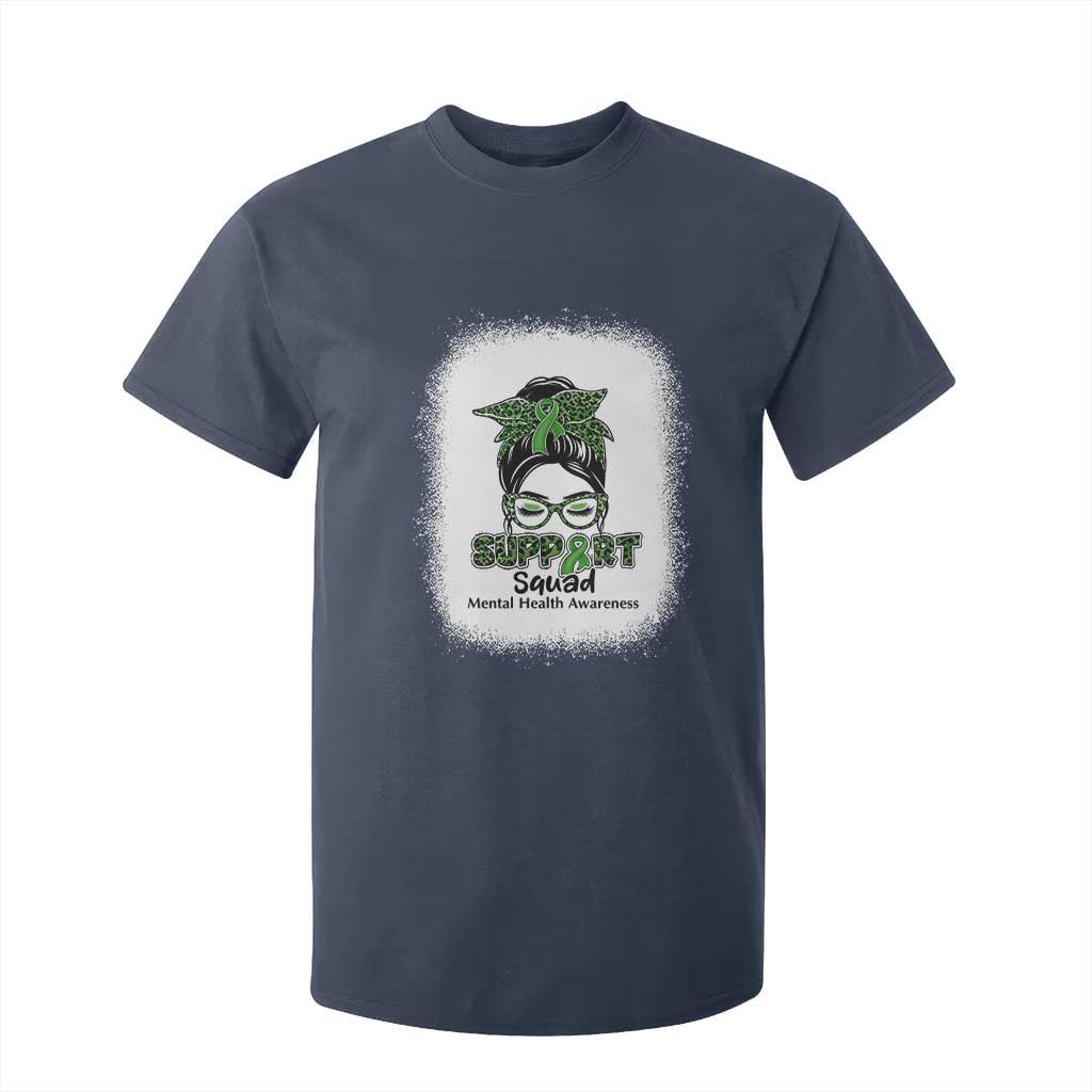 Mental Health Awarenes T Shirt For Kid Messy Bun Green Ribbon Support TS14 Navy Print Your Wear