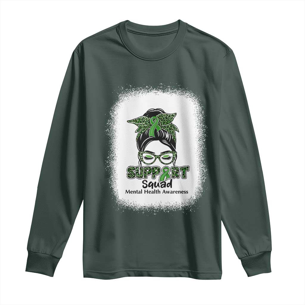 Mental Health Awarenes Long Sleeve Shirt Messy Bun Green Ribbon Support TS14 Dark Forest Green Print Your Wear
