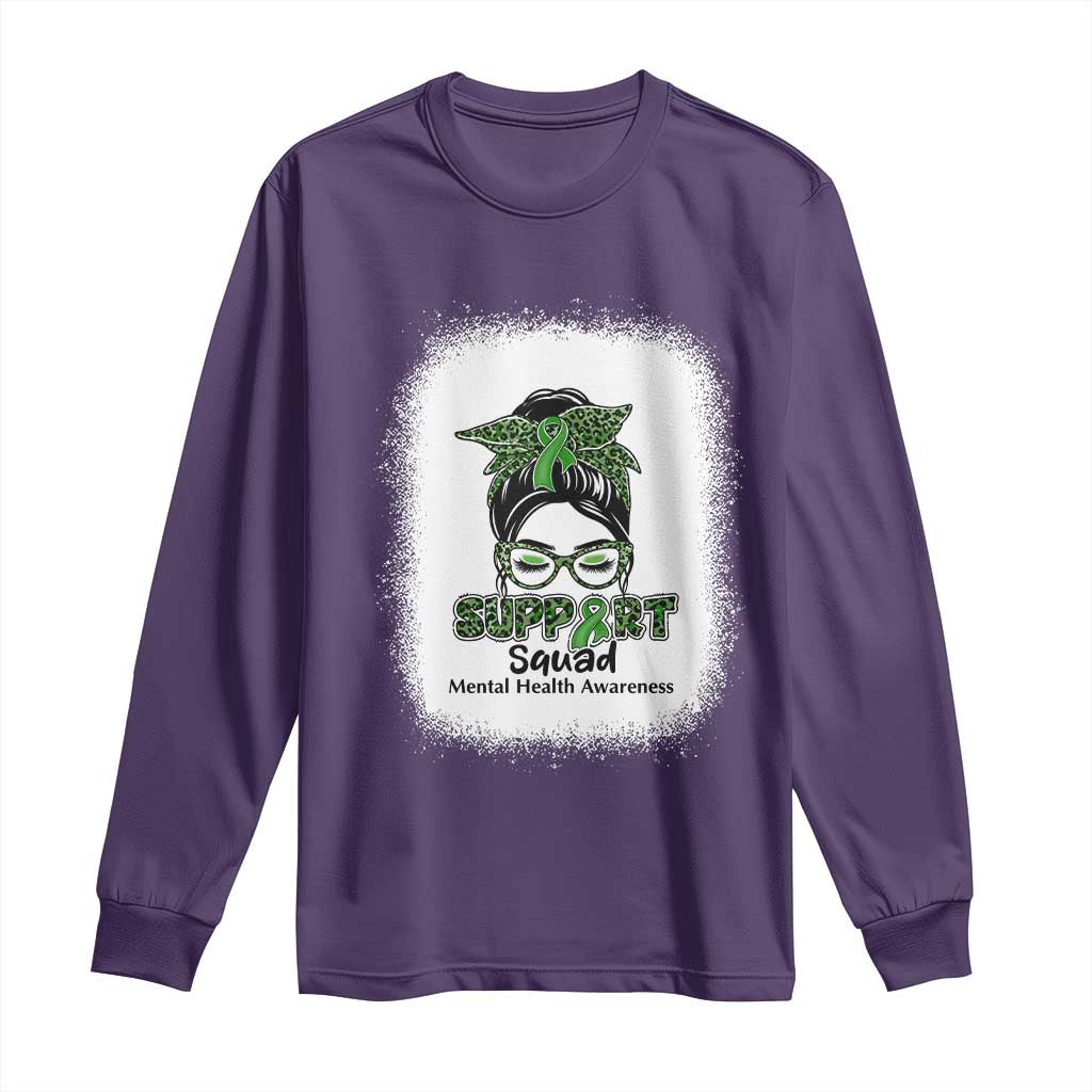 Mental Health Awarenes Long Sleeve Shirt Messy Bun Green Ribbon Support TS14 Purple Print Your Wear