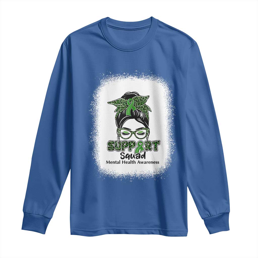 Mental Health Awarenes Long Sleeve Shirt Messy Bun Green Ribbon Support TS14 Royal Blue Print Your Wear