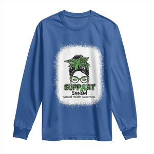 Mental Health Awarenes Long Sleeve Shirt Messy Bun Green Ribbon Support TS14 Royal Blue Print Your Wear