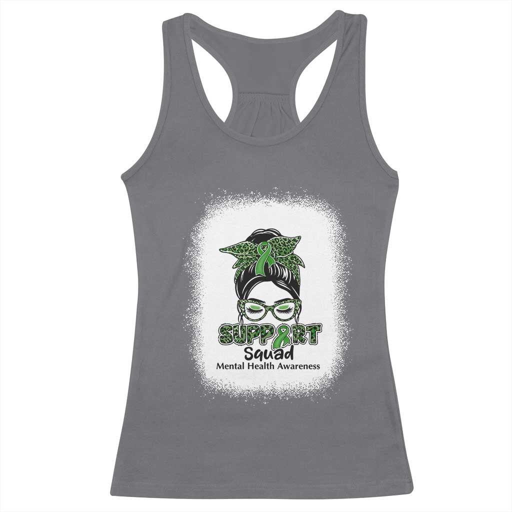 Mental Health Awarenes Racerback Tank Top Messy Bun Green Ribbon Support TS14 Charcoal Print Your Wear