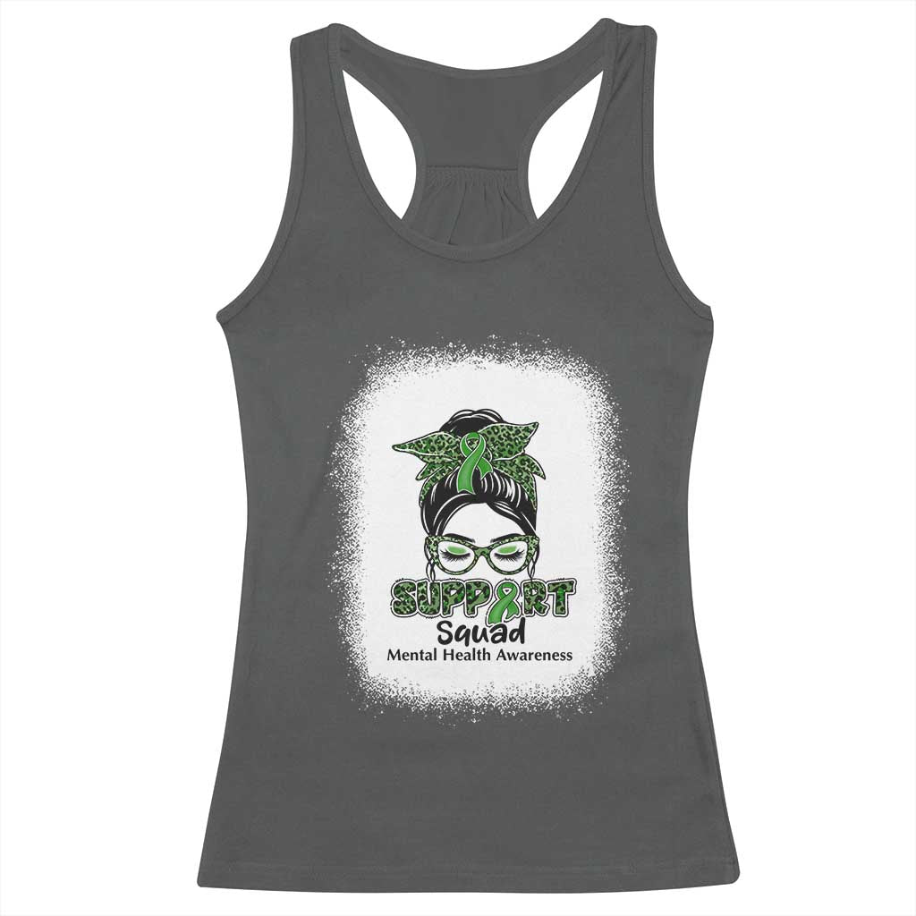 Mental Health Awarenes Racerback Tank Top Messy Bun Green Ribbon Support TS14 Dark Heather Print Your Wear