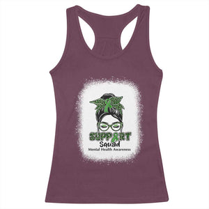 Mental Health Awarenes Racerback Tank Top Messy Bun Green Ribbon Support TS14 Maroon Print Your Wear