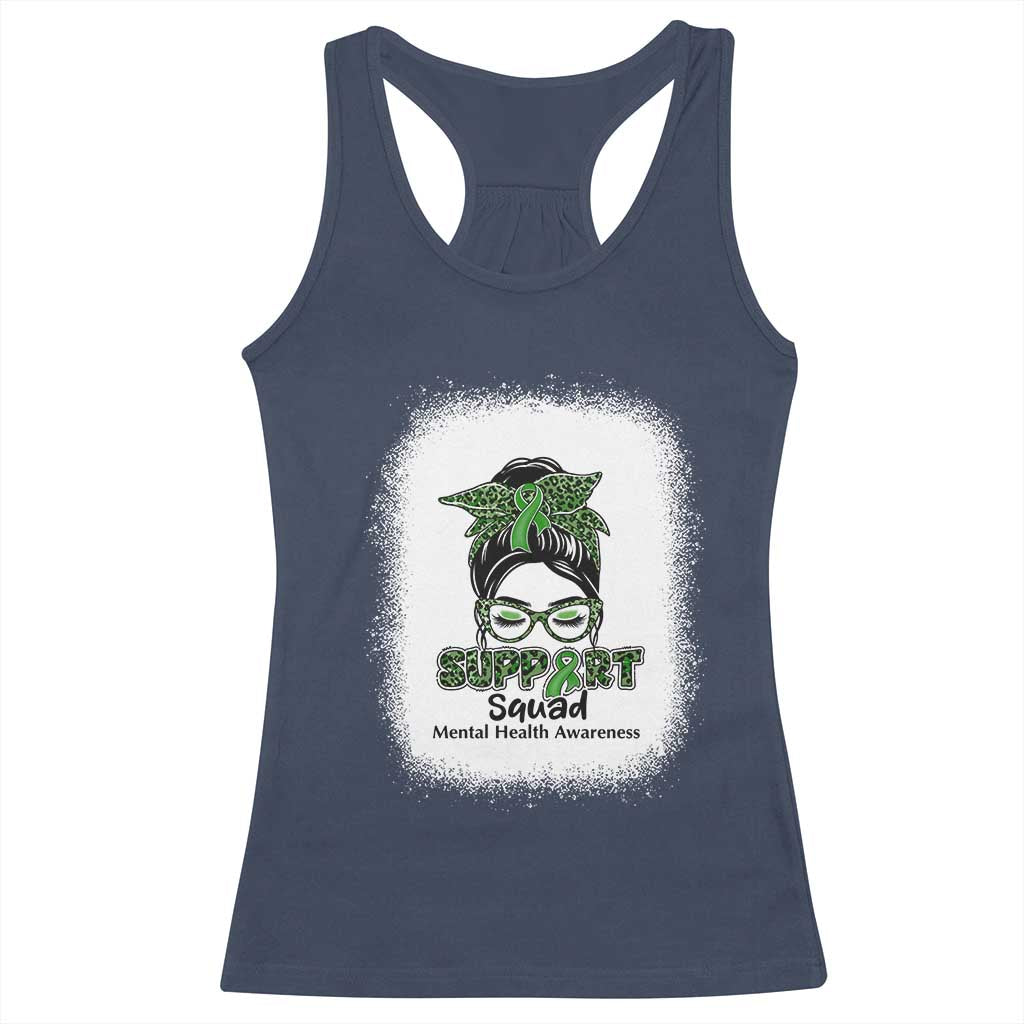 Mental Health Awarenes Racerback Tank Top Messy Bun Green Ribbon Support TS14 Navy Print Your Wear