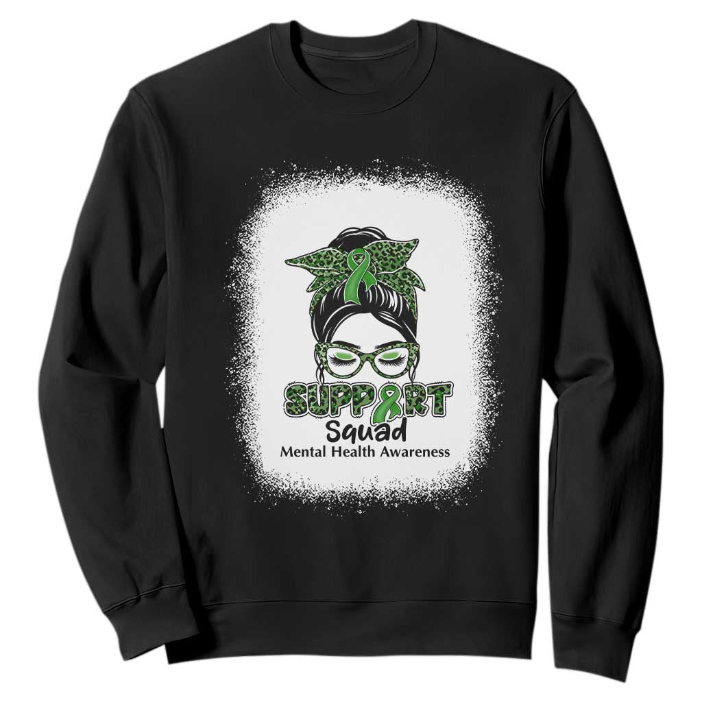 Mental Health Awarenes Sweatshirt Messy Bun Green Ribbon Support TS14 Black Print Your Wear