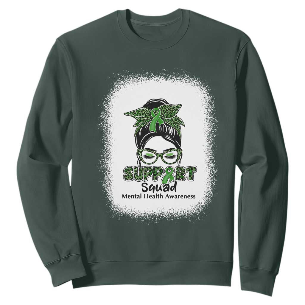 Mental Health Awarenes Sweatshirt Messy Bun Green Ribbon Support TS14 Dark Forest Green Print Your Wear