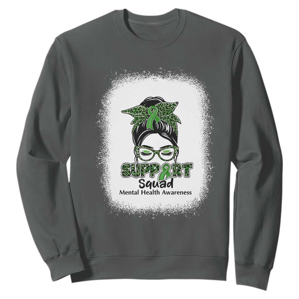 Mental Health Awarenes Sweatshirt Messy Bun Green Ribbon Support TS14 Dark Heather Print Your Wear