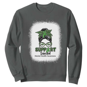 Mental Health Awarenes Sweatshirt Messy Bun Green Ribbon Support TS14 Dark Heather Print Your Wear