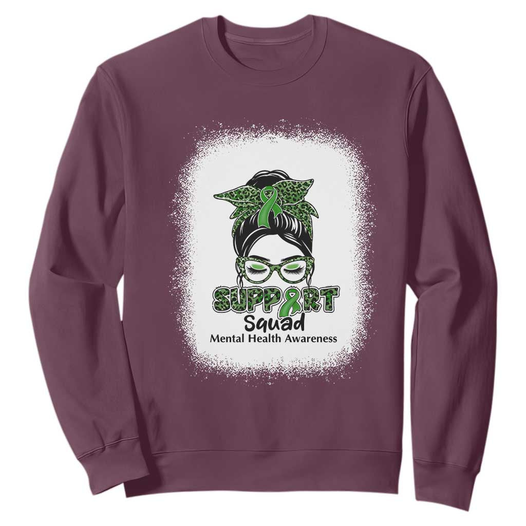 Mental Health Awarenes Sweatshirt Messy Bun Green Ribbon Support TS14 Maroon Print Your Wear