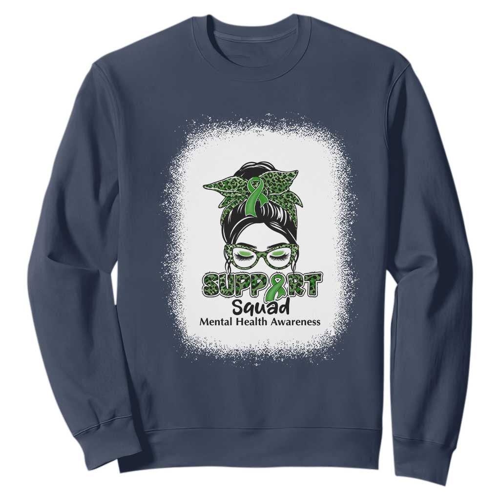 Mental Health Awarenes Sweatshirt Messy Bun Green Ribbon Support TS14 Navy Print Your Wear