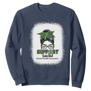 Mental Health Awarenes Sweatshirt Messy Bun Green Ribbon Support TS14 Navy Print Your Wear