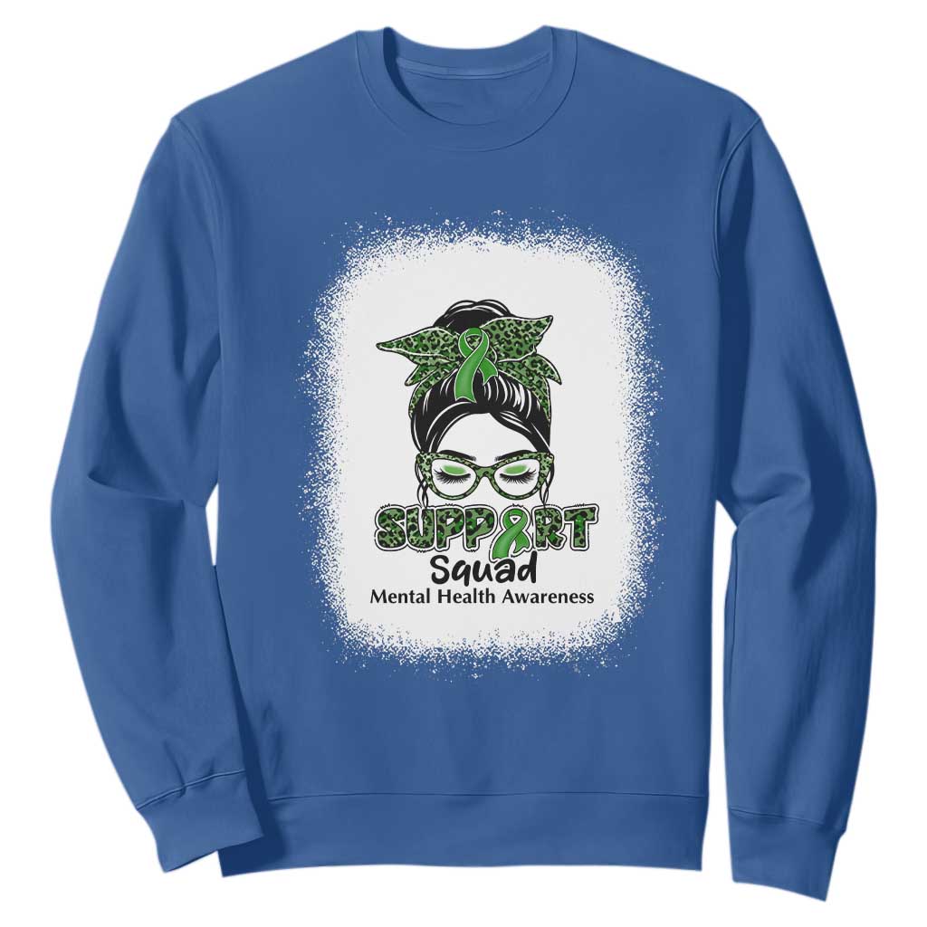 Mental Health Awarenes Sweatshirt Messy Bun Green Ribbon Support TS14 Royal Blue Print Your Wear
