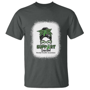 Mental Health Awarenes T Shirt Messy Bun Green Ribbon Support TS14 Dark Heather Print Your Wear