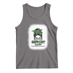 Mental Health Awarenes Tank Top Messy Bun Green Ribbon Support TS14 Deep Heather Print Your Wear