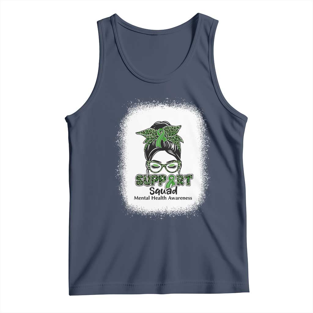 Mental Health Awarenes Tank Top Messy Bun Green Ribbon Support TS14 Navy Print Your Wear