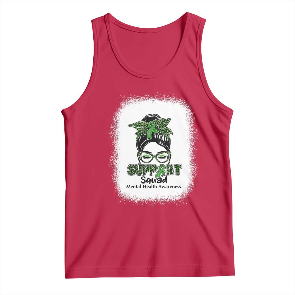 Mental Health Awarenes Tank Top Messy Bun Green Ribbon Support TS14 Red Print Your Wear