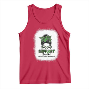 Mental Health Awarenes Tank Top Messy Bun Green Ribbon Support TS14 Red Print Your Wear