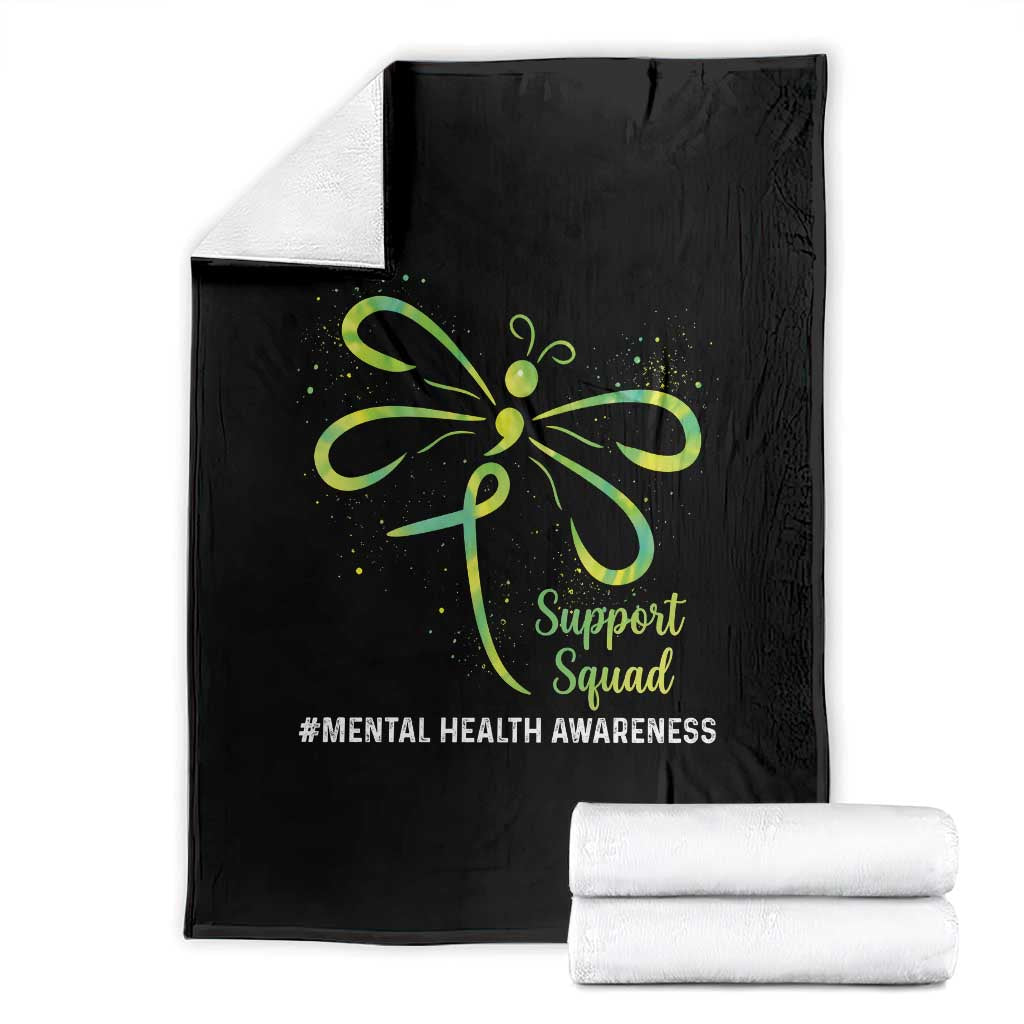 Mental Health Awarenes Throw Blanket Support Squad Green Ribbon TS14 Black Print Your Wear