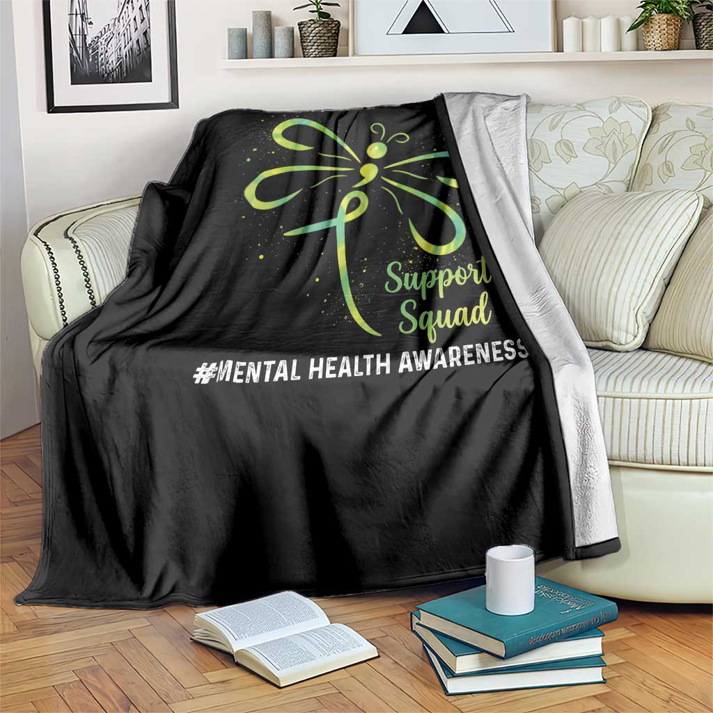 Mental Health Awarenes Throw Blanket Support Squad Green Ribbon TS14 Print Your Wear