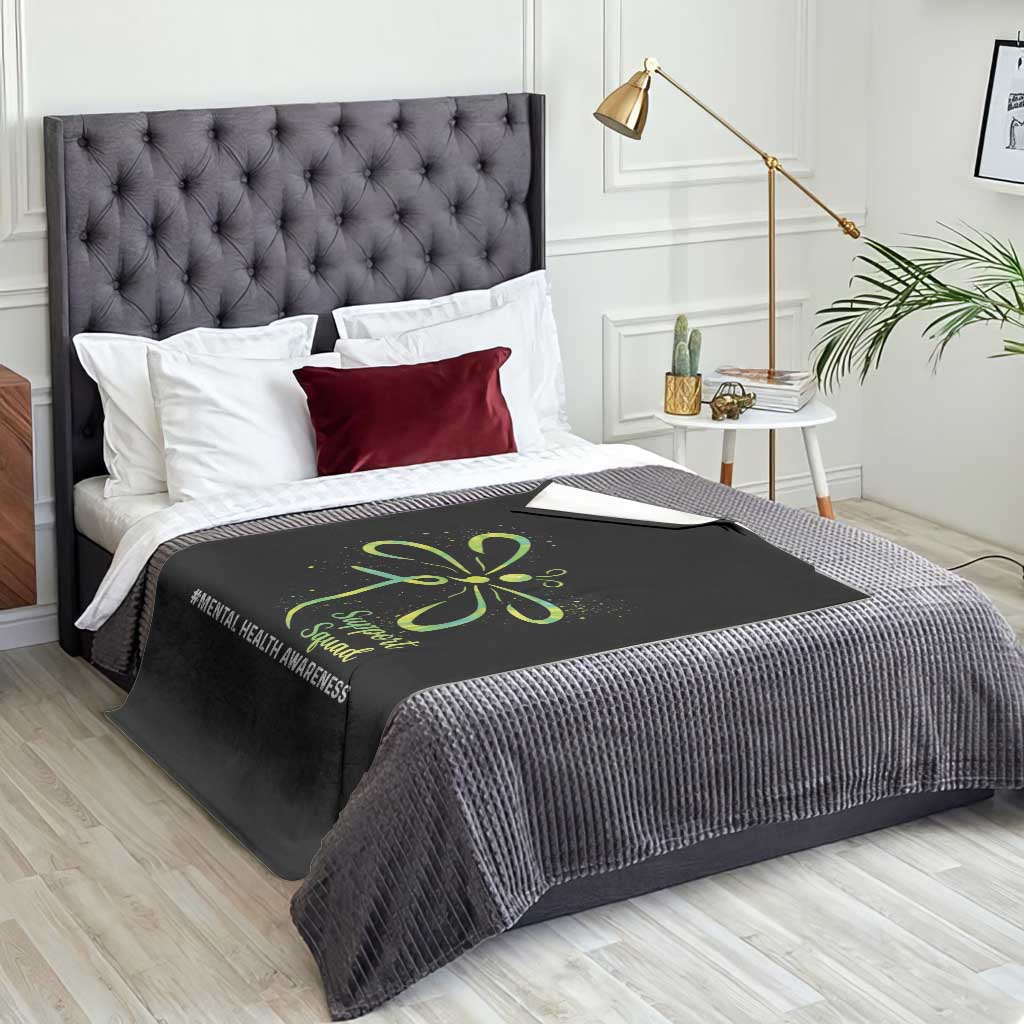 Mental Health Awarenes Throw Blanket Support Squad Green Ribbon TS14 Print Your Wear