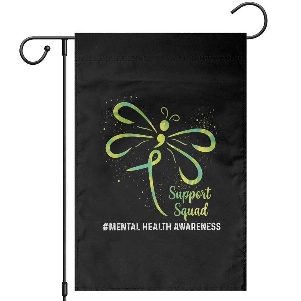 Mental Health Awarenes Garden Flag Support Squad Green Ribbon TS14 Black Print Your Wear