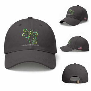 Mental Health Awarenes Baseball Cap Support Squad Green Ribbon TS14 Baseball Cap Universal Fit Dark Gray Print Your Wear