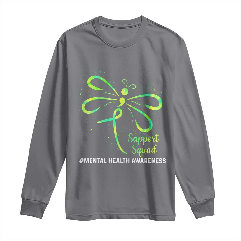 Mental Health Awarenes Long Sleeve Shirt Support Squad Green Ribbon TS14 Charcoal Print Your Wear